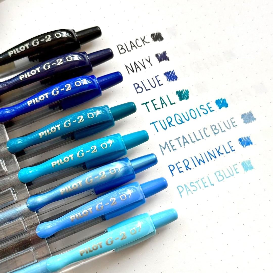 Pilot G2 Boost - Bolígrafos de Gel Azul, Punta Fina 0.7 mm, Paquete de 8 | Los colores de productividad, bolígrafos de tinta negra y azul surtidos, bolígrafo de punta fina de 0,7 mm, bola borrable
