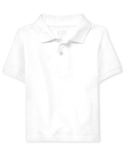 The Children's Place Polo de Piqué Manga Corta para Niño, 100% Algodón - Blanco - 3T