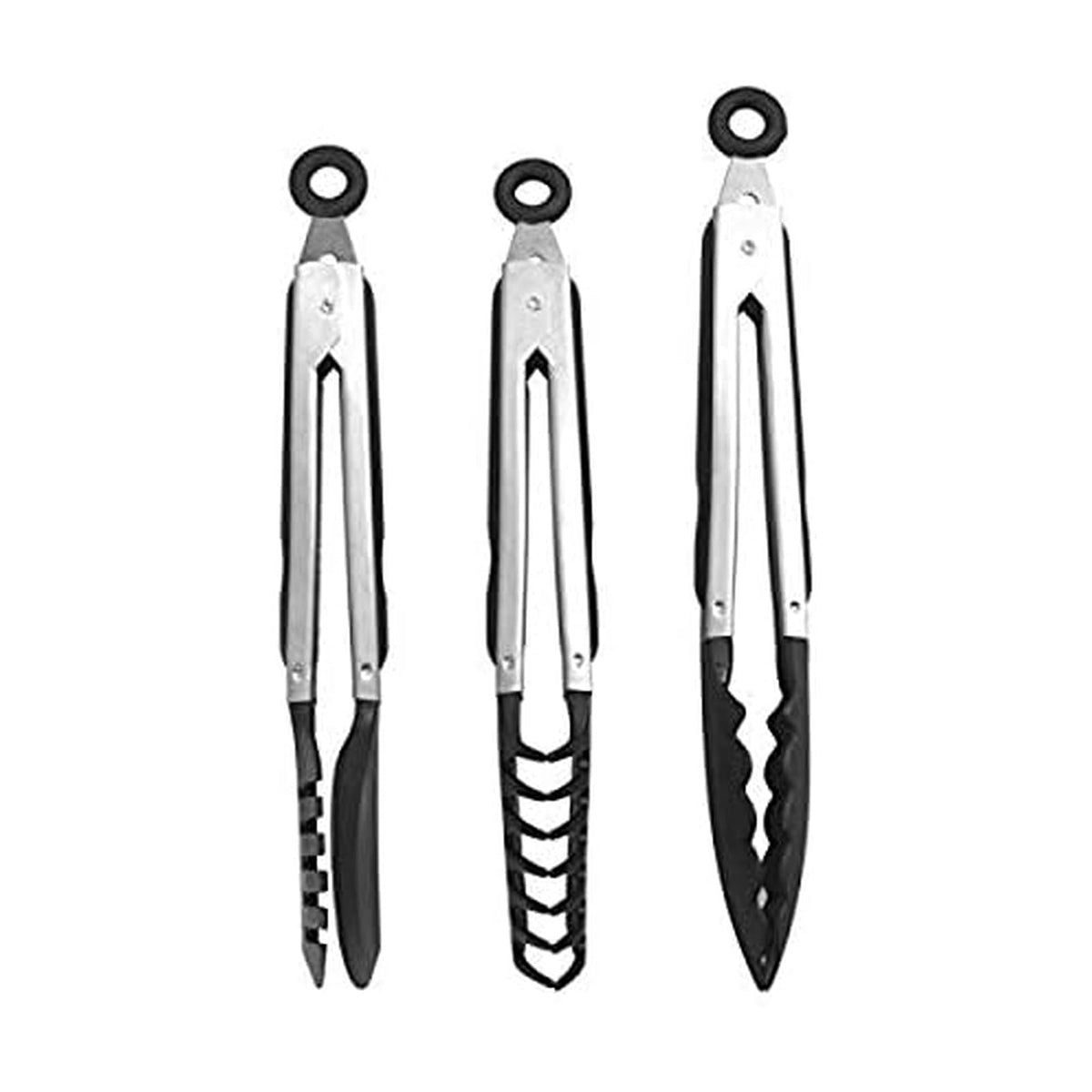 Farberware Pinzas clásicas con punta de nailon, juego de 3, color negro