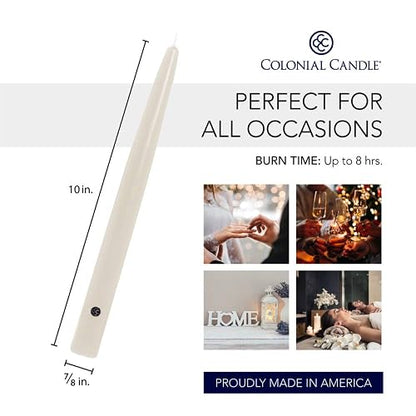 Colonial Candle Vela cónica sin perfume, colección Handipt, marfil, 10 pulgadas, paquete de 12, hasta 8 horas de combustión