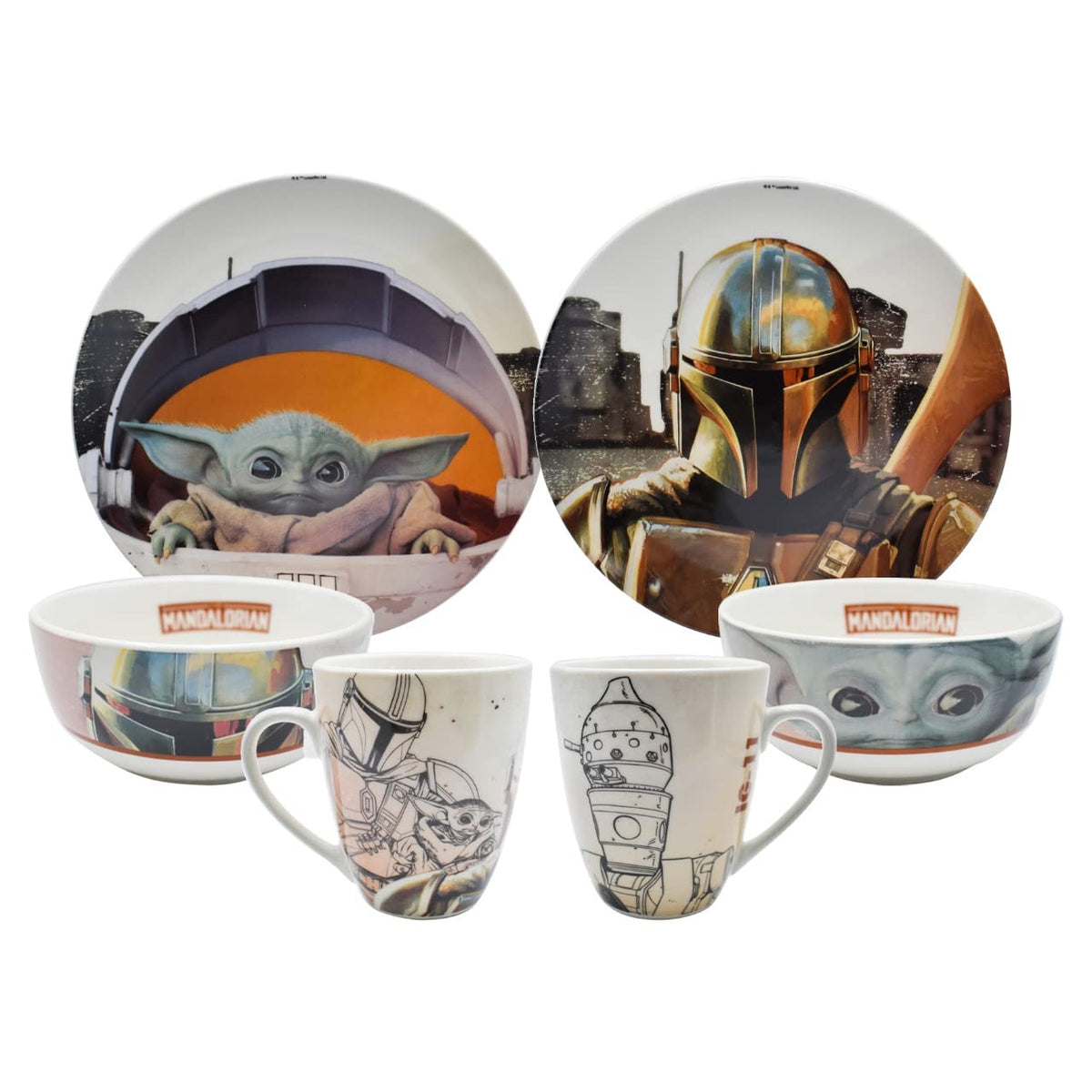 Fun Kids 2415-3503 Juego de Vajilla Disney Mandalorian Colección Star Wars de Porcelana para 4 Personas 12 Piezas, Multicolor