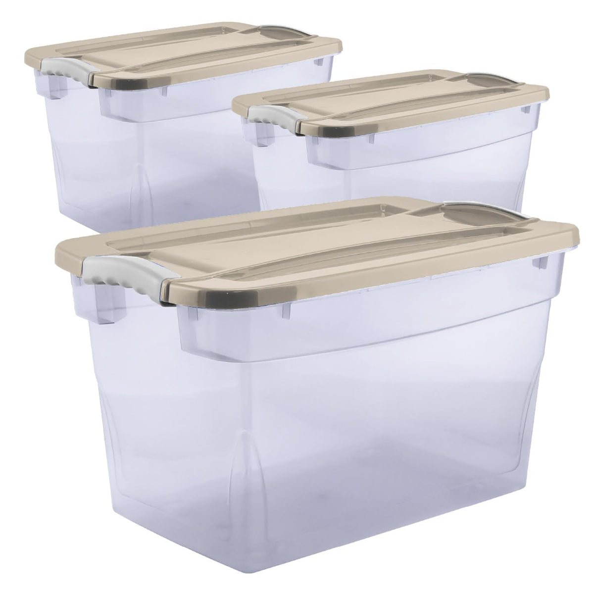 Set de 3 Cajas de Almacenamiento 28 L con Cierre Click Color Capuccino