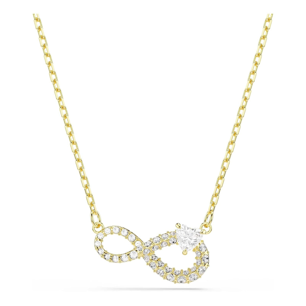 Collar Swarovski Hyperbola, corte corazón, pavé, infinito, blanco, baño en tono oro
