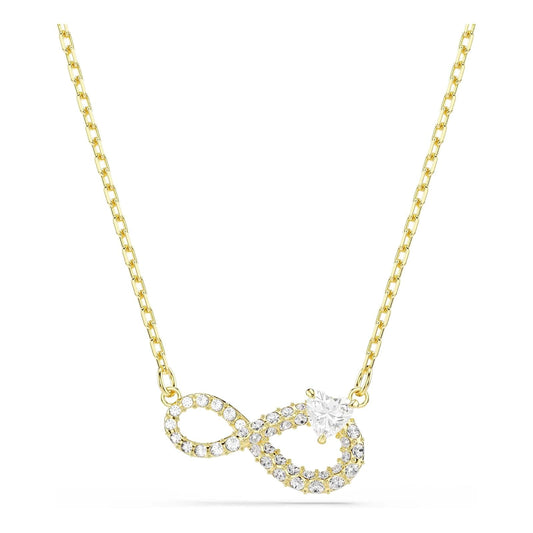 Collar Swarovski Hyperbola, corte corazón, pavé, infinito, blanco, baño en tono oro