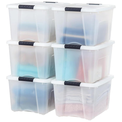 IRIS USA 6 Contenedores de 40 Qt con Tapa, Perla | Oculta el contenido para una apariencia limpia. Ideal para mudanzas, cobijas, ropa y garaje. Diseño anidable. - 40 quarts - 37.9 litros