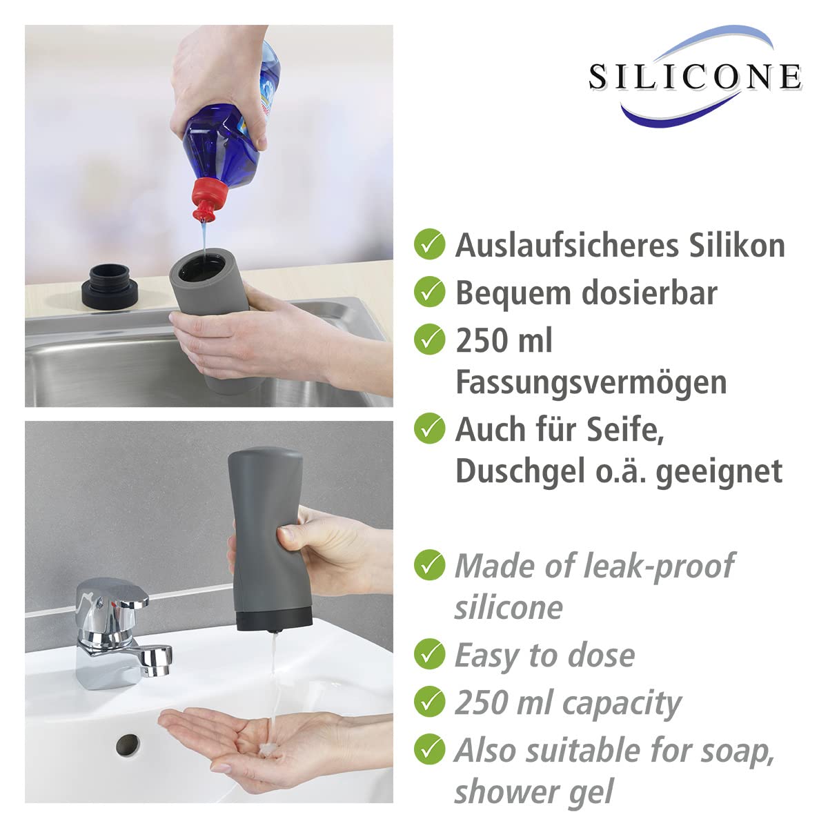 Wenko Dispenser for Dish Liquid Easy Squeez-e Grey