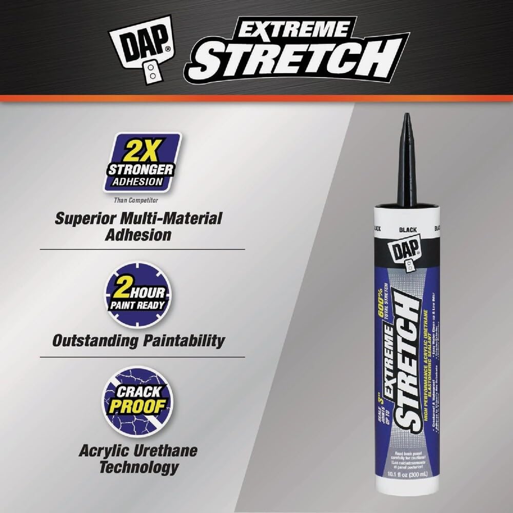 DAP 7079818713 Sellador elastómero Extreme Stretch, negro, 10 onzas