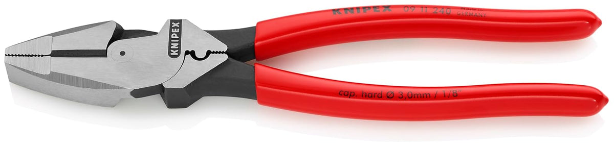 Knipex 09 11 240 Alicates de apalancamiento ultra alto para lineman, con extractor de cinta de pescado y crimpadora