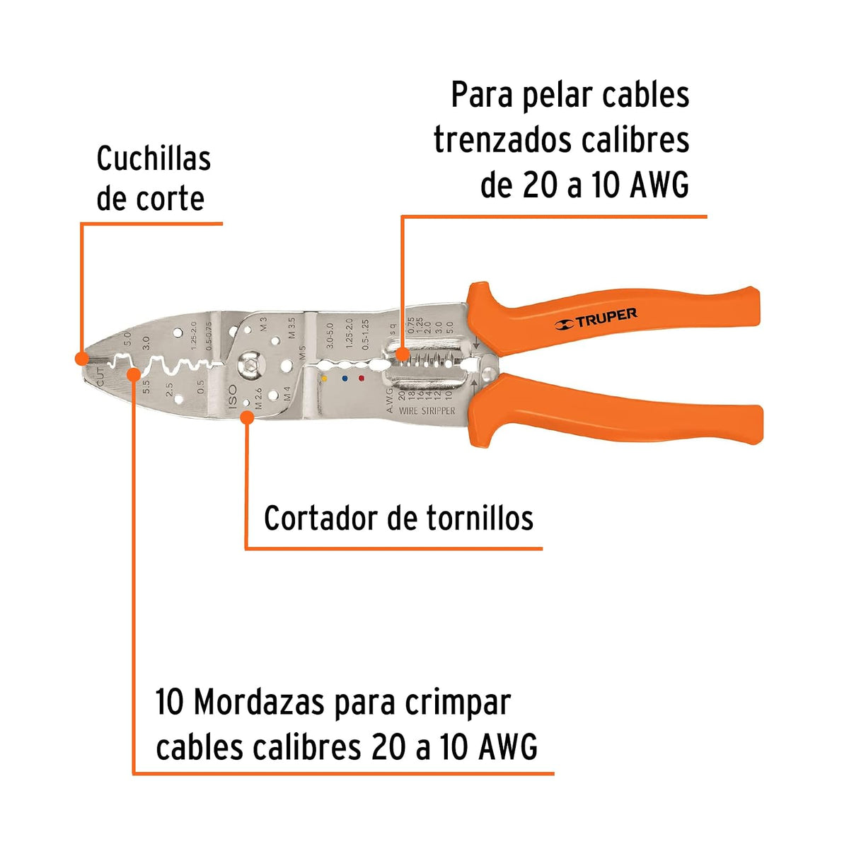 Truper PE-CA-10, Pinza pela cables 10"
