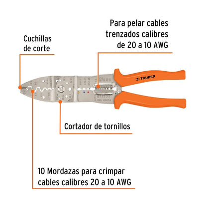 Truper PE-CA-10, Pinza pela cables 10"