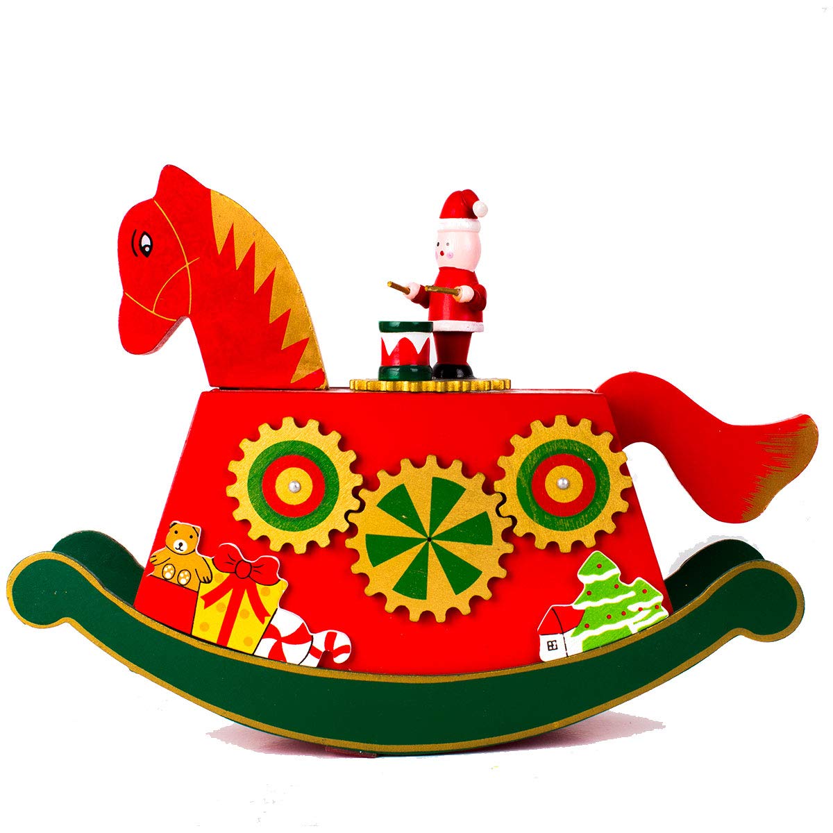 Running 11233R Figura Navideña de Madera - Caja Musical Caballo, Multicolor