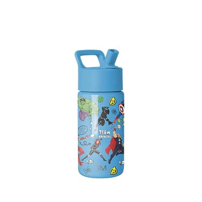 Simple Modern Marvel Avengers Kids Water Bottle with Straw Lid | Insulated Stainless Steel Reusable Tumbler Gifts for School, Toddlers, Boys | Summit Collection | 14oz, Avengers Heroes