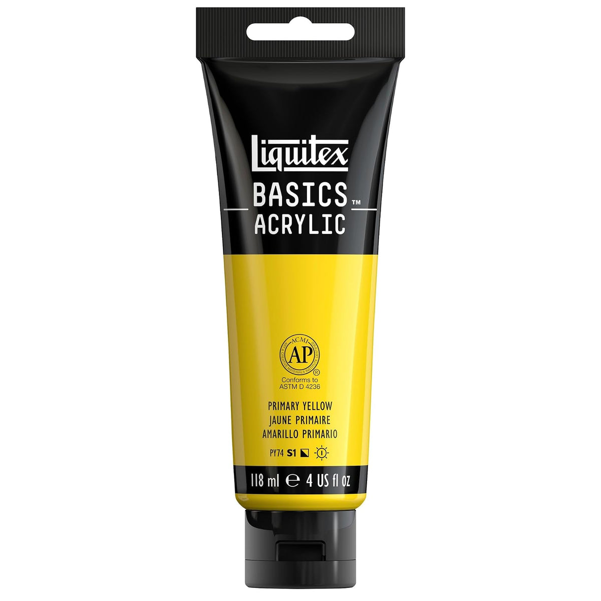 Liquitex Basics Pintura Acrílica, Tubo de 4 oz - Amarillo (Primary Yellow 410) - Tubo de 4 oz