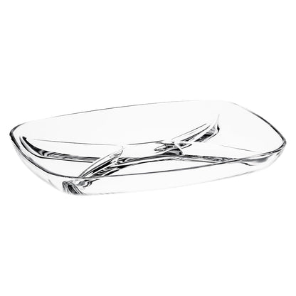 Borgonovo Palladio - Botanero de Vidrio Bandeja Para Servir Plato Para Botana con 4 Divisiones Charolas Rectangular con Divisiones