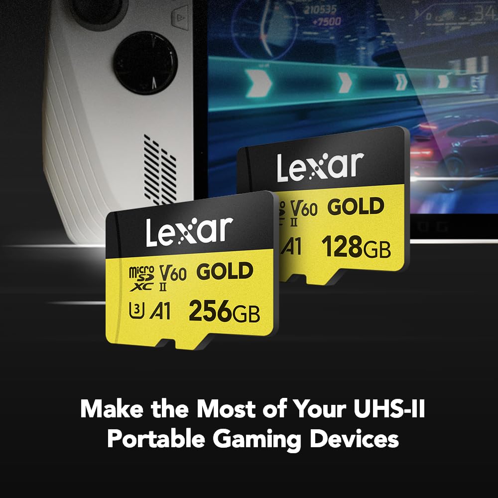 Tarjeta Lexar Profesional Oro microSDXC 128GB, UHS-II, C10, U3, V60, Full-HD & 4K Video, hasta 280MB/s de Lectura, para videógrafos Profesionales, Jugadores
