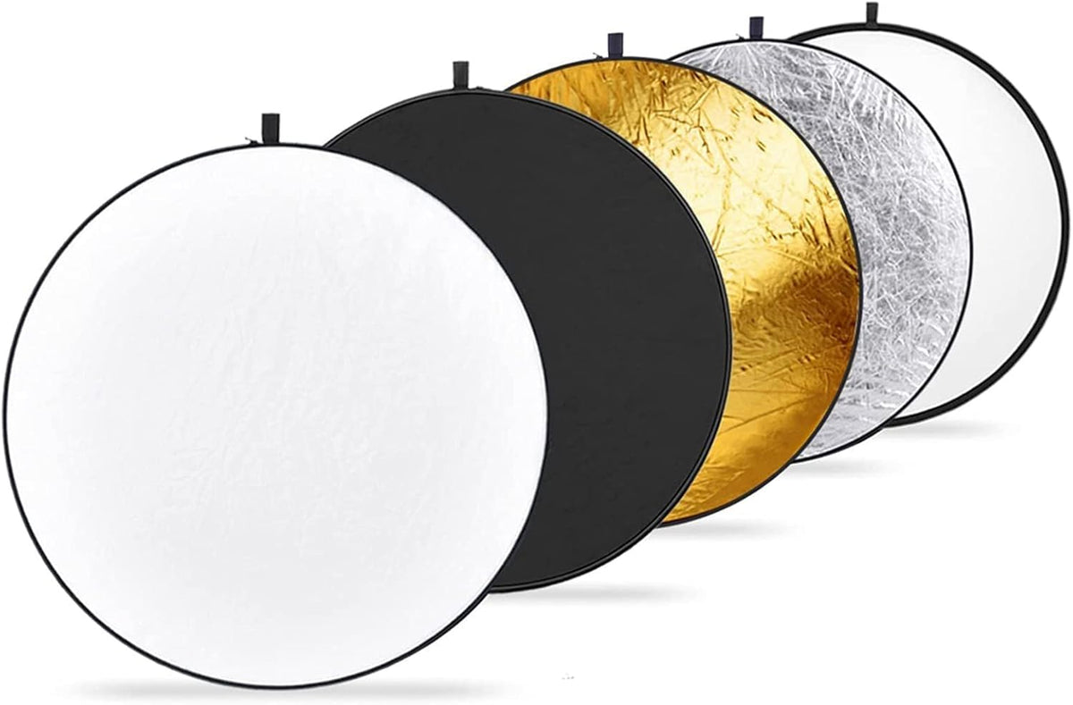 NEEWER 43 pulgadas/110 centímetros 5 in 1 luz reflector difusor | plegable disco reflector multiuso con bolsa, translúcido, plateado, dorado, blanco, y negro para estudio fotografía