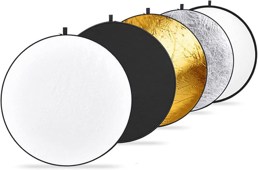 NEEWER 43 pulgadas/110 centímetros 5 in 1 luz reflector difusor | plegable disco reflector multiuso con bolsa, translúcido, plateado, dorado, blanco, y negro para estudio fotografía