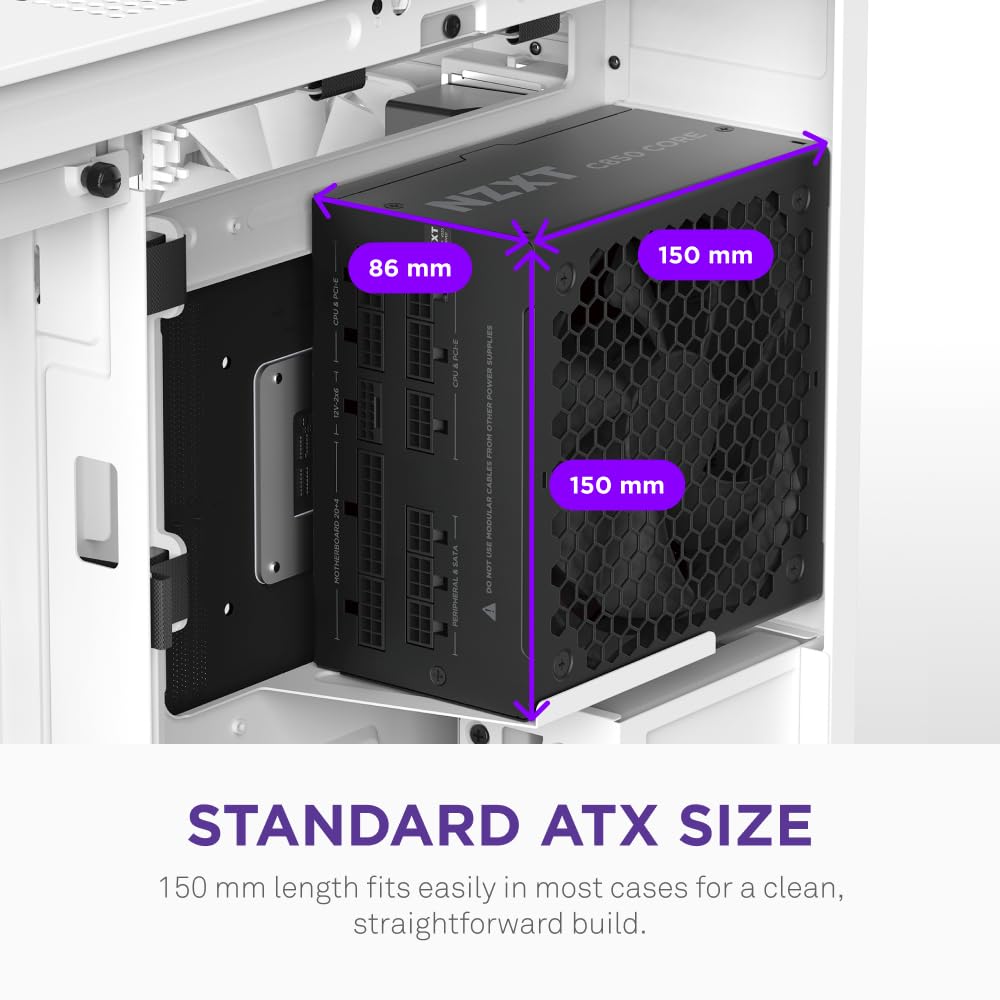 NZXT C850 Gold Core - Fuente de alimentación ATX 3.1 de 850 W - 80 Plus Gold - Cybenetics Platinum - Totalmente Modular - PCIe 5.1 600W 12V-2x6 - Ventilador Zero RPM - Condensadores de 105°C - Negro