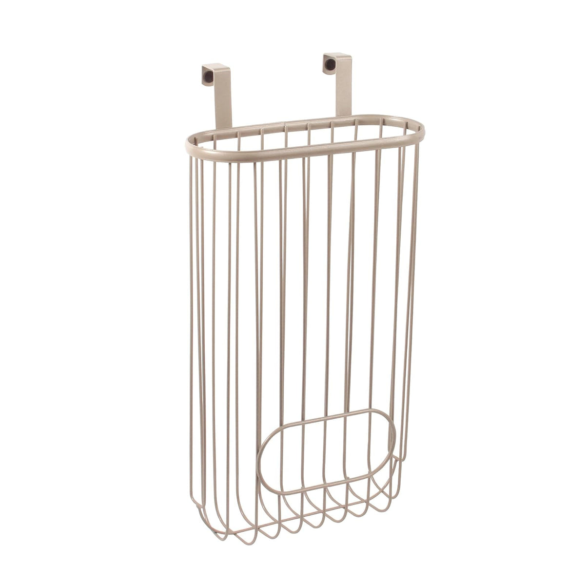 Spectrum Ashley - Soporte para bolsa de plástico sobre el gabinete (capa de níquel satinado) - Dispensador de bolsas de comestibles y reciclaje para cocina, baño, debajo del fregadero, hogar y organización de apartamentos