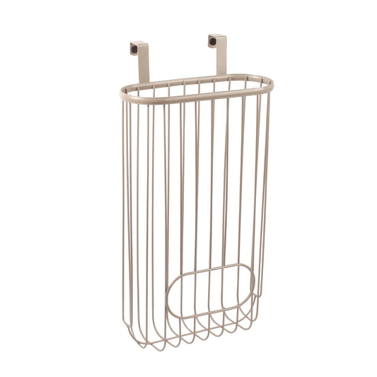 Spectrum Ashley - Soporte para bolsa de plástico sobre el gabinete (capa de níquel satinado) - Dispensador de bolsas de comestibles y reciclaje para cocina, baño, debajo del fregadero, hogar y organización de apartamentos
