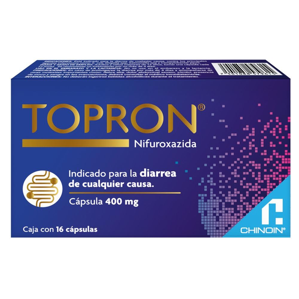 Topron 16 Cápsulas Tratamiento EFECTIVO combatir para todo tipo de DIARREA, Nifuroxazida