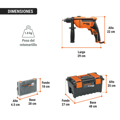 TRUPER COMBO-100, Rotomartillo/destornillador 1/2" 650W + caja de herramienta y organizador