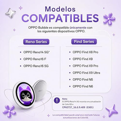 OPPO Bubble E-Badge para Celulares, Selfies con Cámara Trasera, Control Remoto hasta 10 m, Pantalla AMOLED de 1.7", Diseños Personalizables y Conexión Bluetooth 5.2