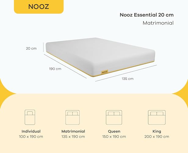 Nooz Colchón en Caja Essential, Matrimonial, Altura 16cm, Espumas de Alta Calidad para un Mejor Descanso