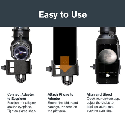 Celestron – Adaptador de fotografía de Smartphone para telescopio – Adaptador de Smartphone Digiscoping – Captura Fotos y Video a través de tu telescopio o mira Ocular