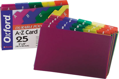 Oxford Poli guías de tarjeta de índice, alfabético, A-Z, varios colores, Variados, 5" x 8"