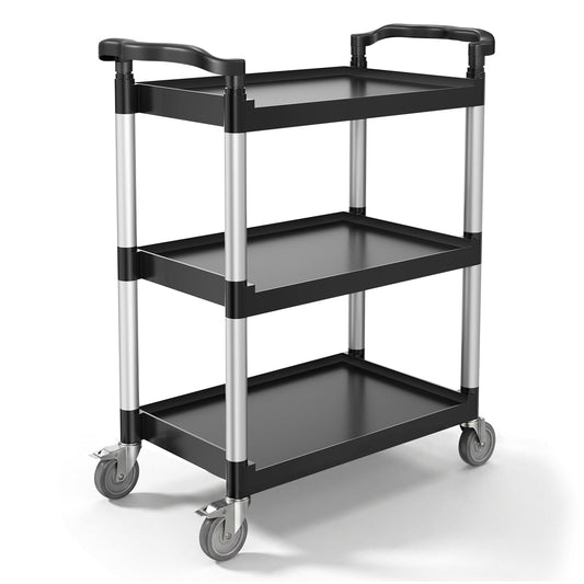 VEVOR Carro utilitario, Capacidad de Carga de 300 Libras, Carro de plástico utilitario de 3 Niveles con Ruedas giratorias de 360° (2 con Frenos), Carrito de Servicio de Alimentos de 24.5 x 16.1
