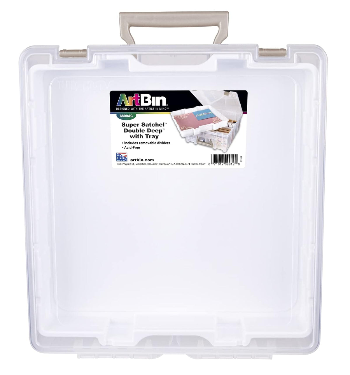 ArtBin 6899AZ Super Satchel Doble Profundo con Bandeja elevable, Organizador portátil de Artes y Manualidades con divisores extraíbles, Transparente