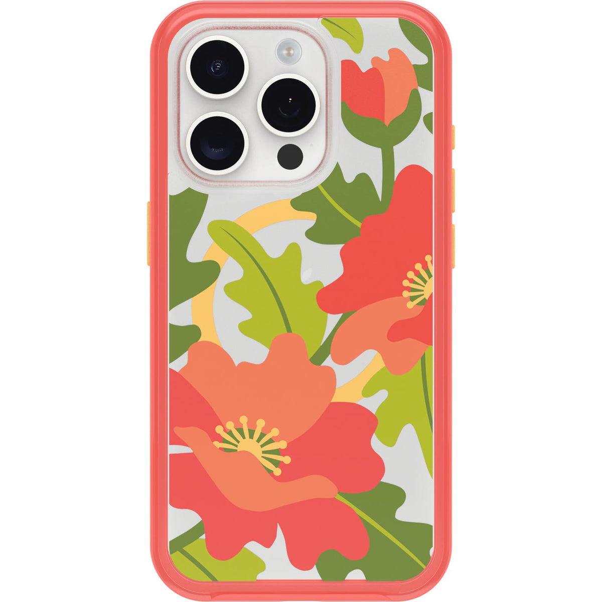 OtterBox - Funda Transparente para iPhone 15 Pro (Solo en inglés) Symmetry Series – Popolas Acolchadas (Rojo), se Ajusta a MagSafe, Bordes Ultra Elegantes y elevados Que protegen la cámara y la