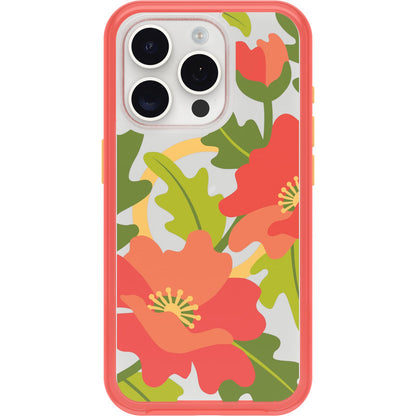OtterBox - Funda Transparente para iPhone 15 Pro (Solo en inglés) Symmetry Series – Popolas Acolchadas (Rojo), se Ajusta a MagSafe, Bordes Ultra Elegantes y elevados Que protegen la cámara y la