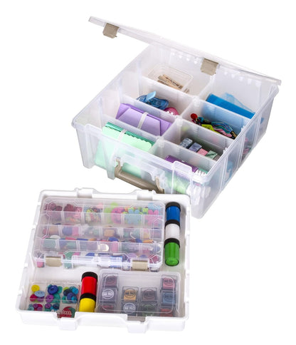 ArtBin 6899AZ Super Satchel Doble Profundo con Bandeja elevable, Organizador portátil de Artes y Manualidades con divisores extraíbles, Transparente