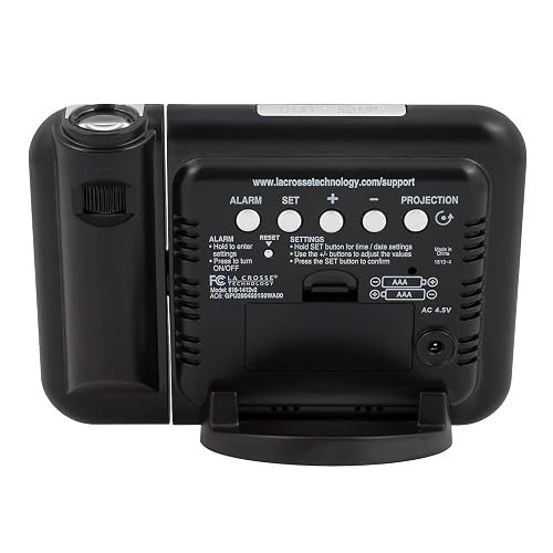 La Crosse Technology 616-1412 Reloj Despertador de proyección con Temperatura Interior, 5.9 Pulgadas de Largo x 2.3 Pulgadas de Ancho x 4.4 Pulgadas de Alto, Negro