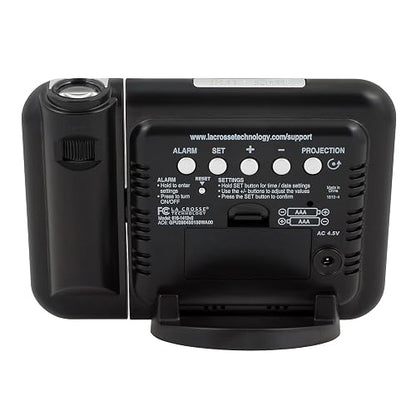 La Crosse Technology 616-1412 Reloj Despertador de proyección con Temperatura Interior, 5.9 Pulgadas de Largo x 2.3 Pulgadas de Ancho x 4.4 Pulgadas de Alto, Negro