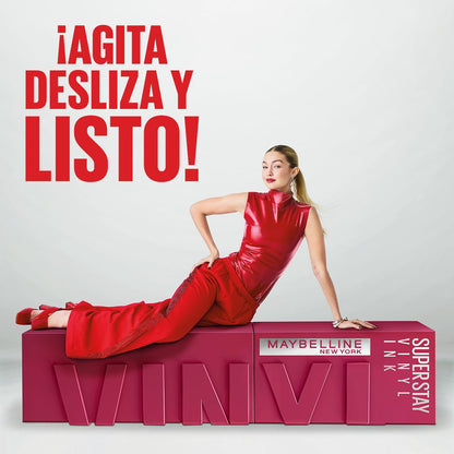 Maybelline Super Stay Vinyl Ink, Labial Líquido de Larga Duración, Efecto Vinilo y Acabado Brillante Instantáneo, Color Intenso por Hasta 16 Horas, Tono Punchy