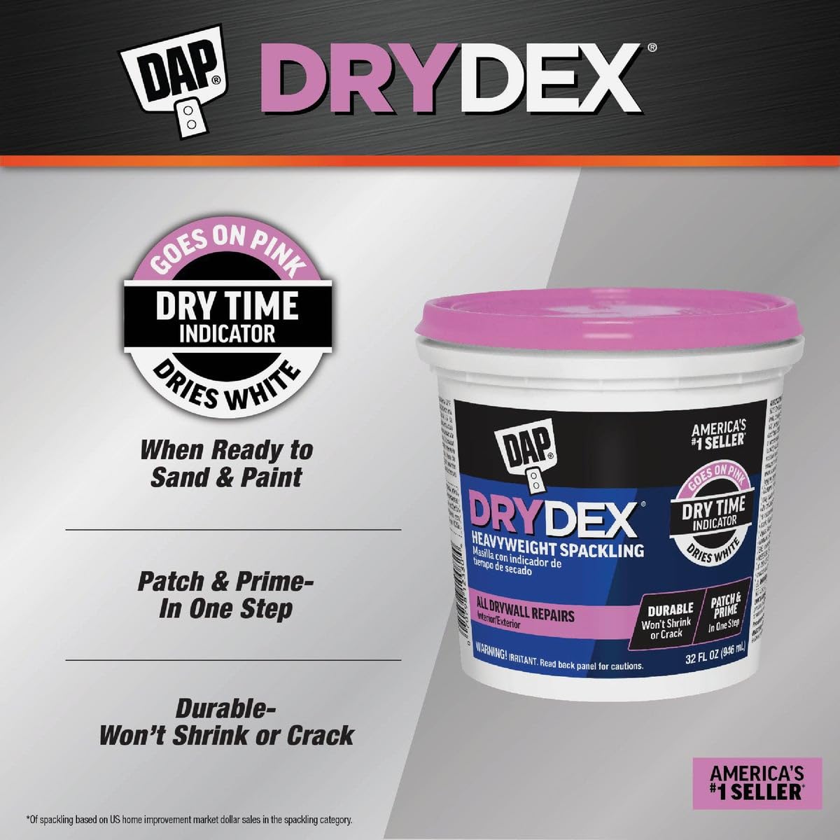 Dap 12346 Drydex Spackle Pasta para interior y exterior, 5.5 onzas, 236 ml, Blanco