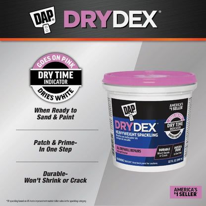 Dap 12346 Drydex Spackle Pasta para interior y exterior, 5.5 onzas, 236 ml, Blanco