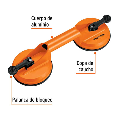 Truper VEVI-2A, Ventosa de aluminio para vidrio, 2 copas