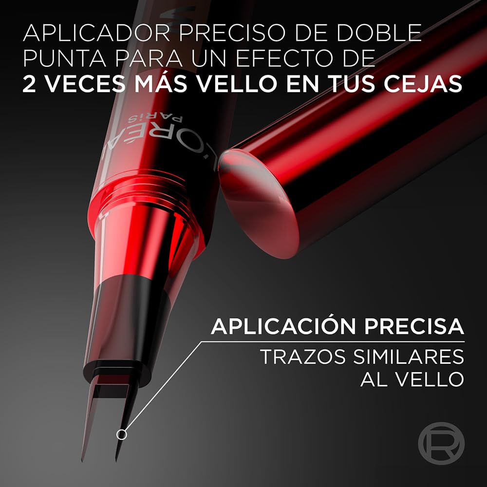 L'Oréal Paris Faux Brow Delineador de Cejas, Efecto 3D, Resistente al Agua, Larga Duracion y Acabado Natural, con Micro Aplicador de 2 Puntos, Tono Café - Brunette, 1ml.