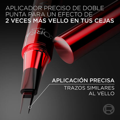L'Oréal Paris Faux Brow Delineador de Cejas, Efecto 3D, Resistente al Agua, Larga Duracion y Acabado Natural, con Micro Aplicador de 2 Puntos, Tono Café - Brunette, 1ml.