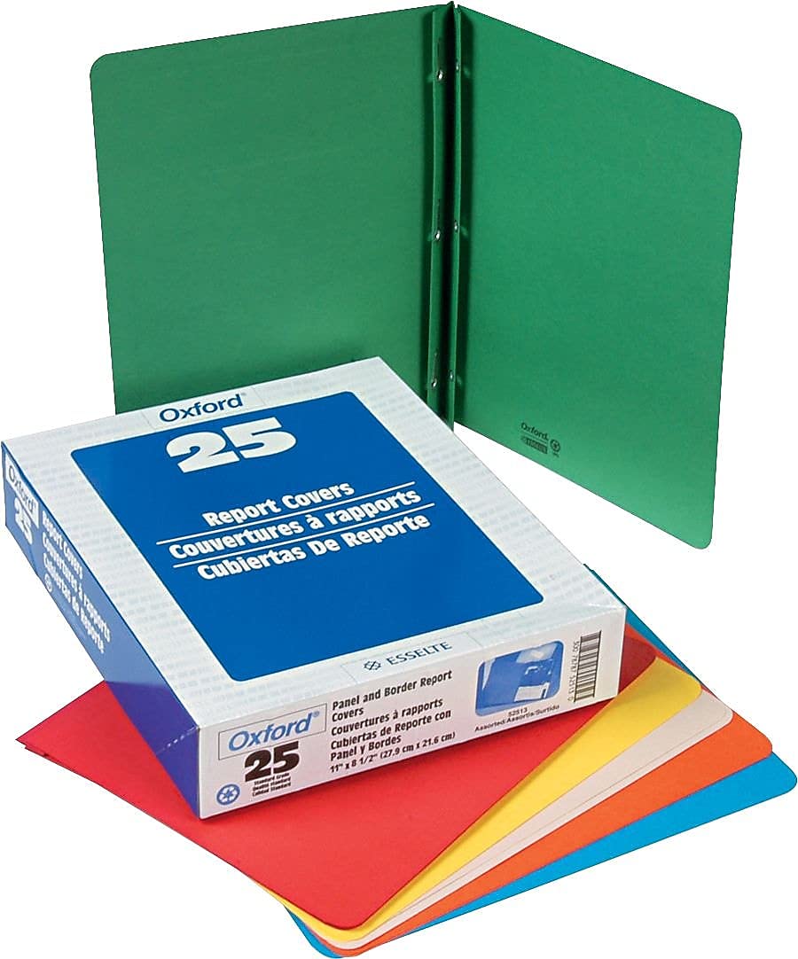 Oxford 52513 - Portadas de informes frontales con bordes y paneles de título, colores surtidos, tamaño carta, 25 por caja