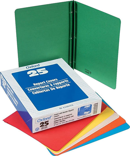 Oxford 52513 - Portadas de informes frontales con bordes y paneles de título, colores surtidos, tamaño carta, 25 por caja