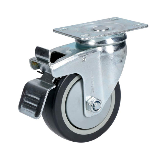 Surtek RG10B Rodaja de poliuretano negro giratoria con freno 4"