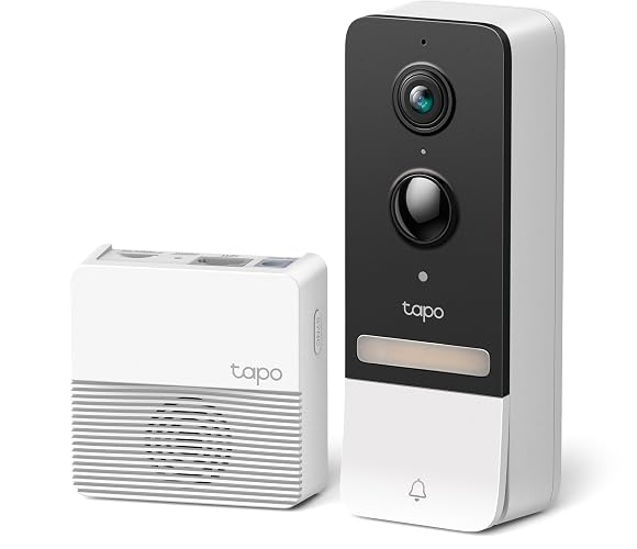 TP-Link Tapo Timbre de Video sin Cable con hub, visión Nocturna de Color de 2K 5MP, batería de hasta 180 días, Audio de 2 vías, Respuesta rápida, Vista de Cabeza a pie, Funciona con Alexa y Google
