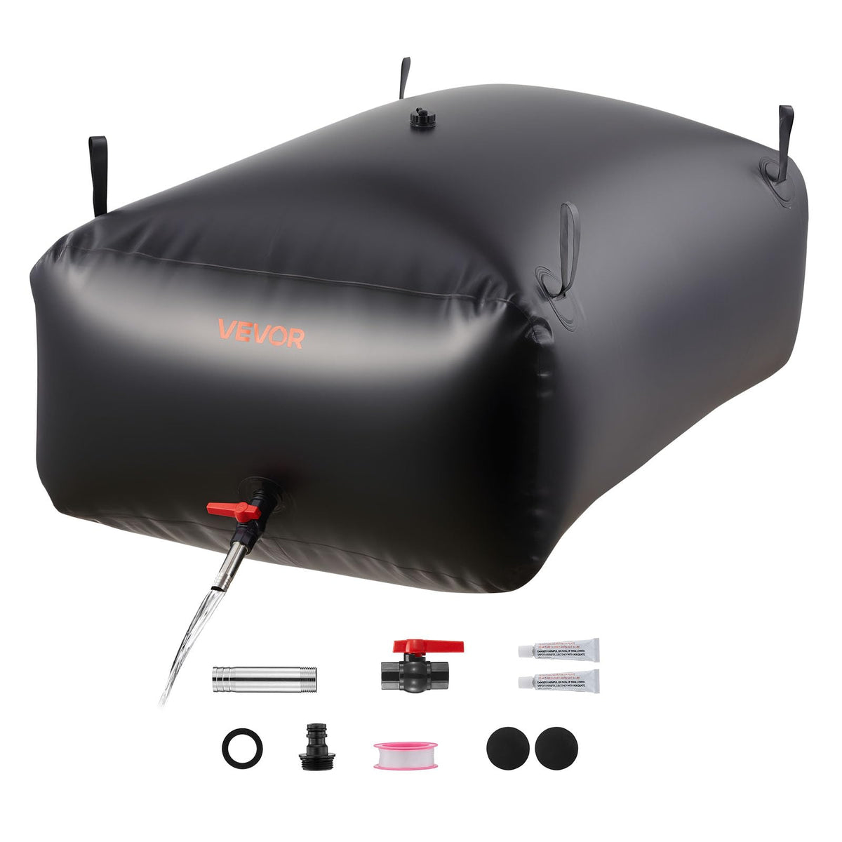 VEVOR ​Vejiga del Almacenamiento de Agua con Válvula 540 L, Bolsa de Agua de PVC Doble Capa 1000D, Portátil y Plegable, Resistente a Fugas, para Autocaravanas, Camiones, Uso en Exteriores, Negro