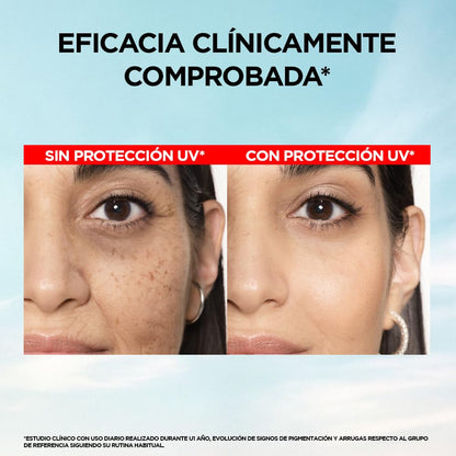 L'Oréal Paris Protector solar facial FPS50+ UV Defender Fluido Invisible Tono Claro, 40ml - Protección solar facial ultra ligero, -50% manchas y -30% arrugas debidas al sol, con Ácido Hialurónico