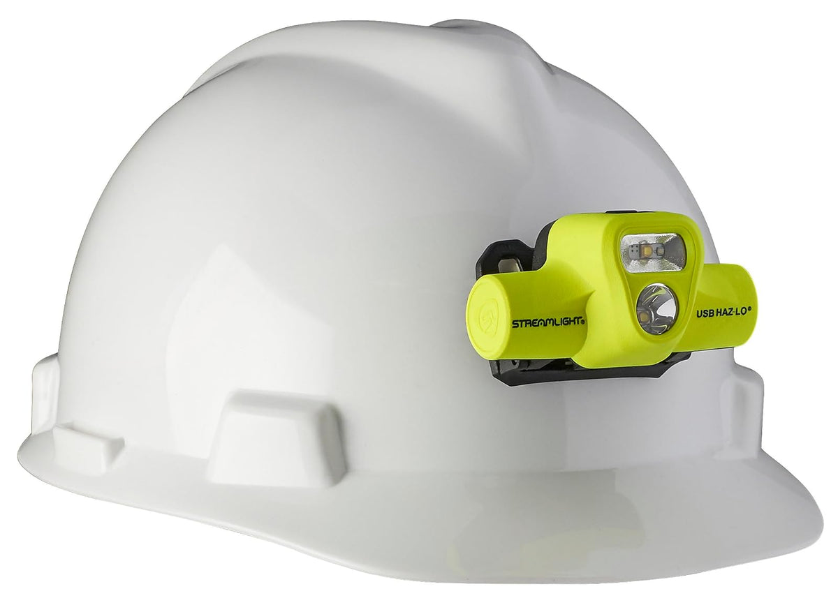 Streamlight 61460 HAZ-LO 250-Lúmenes LED Linterna Frontal Recargable USB 120V CA y 3M Dual Lock con Correas, Amarilla